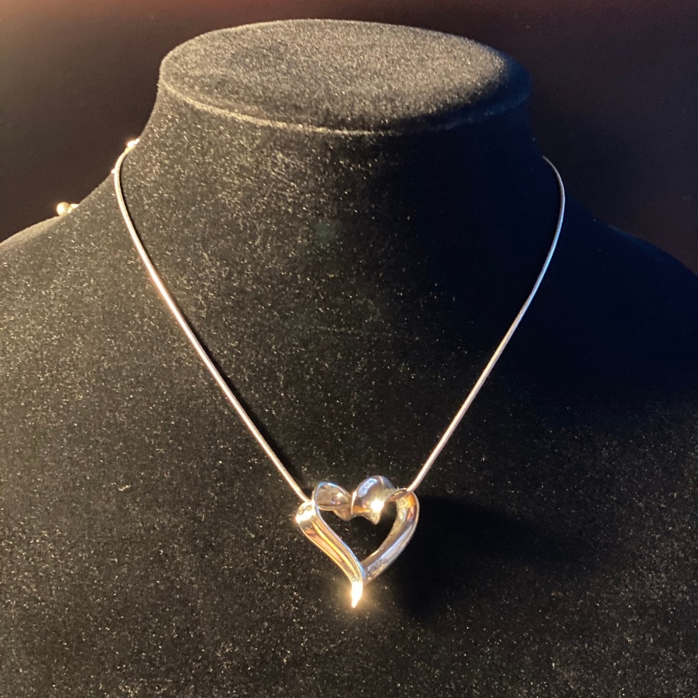 Modern Sterling Heart Necklace 16" Signed LA